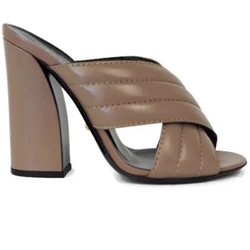 Taupe Quilted Leather High-Heel Slide Sandals - Women